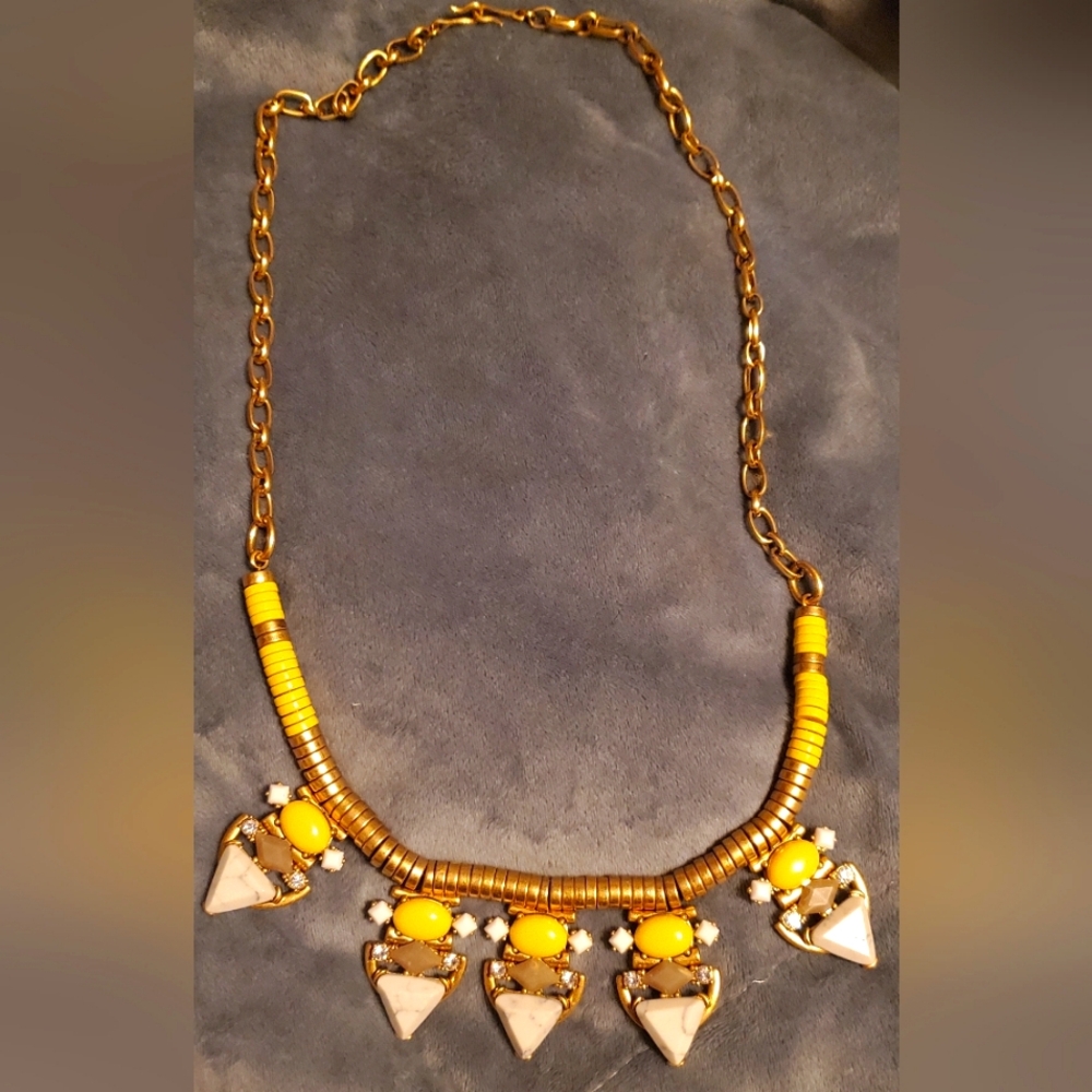 Womens Chunky Bling Fashion Statement Necklace Yellow Gray Gold Tone 28"
